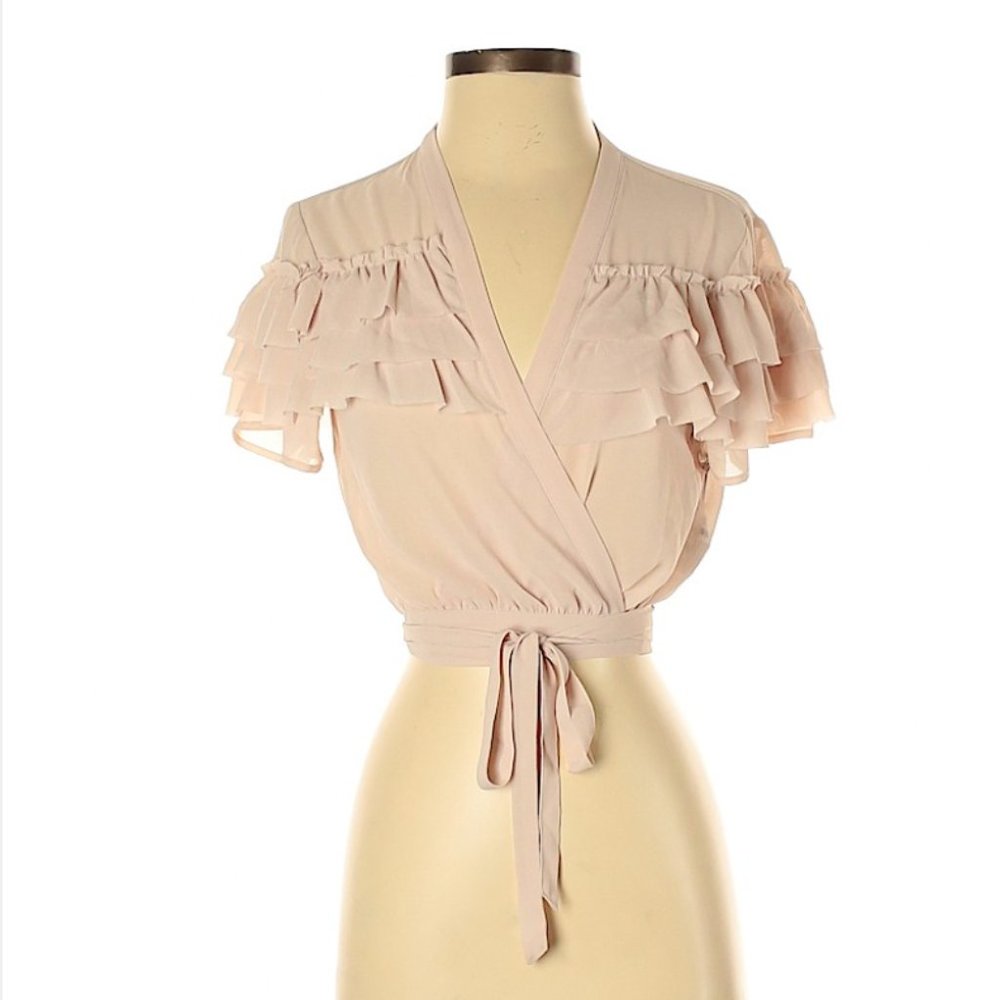 Forever 21 Contemporary Blush Pink Ruffle Wrap Tie Top S